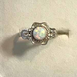 Opal floral sterling silver ring